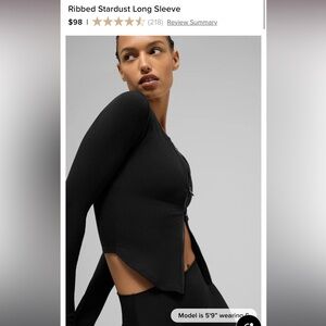 ALO Black Ribbed Stardust Long Sleeve Zip up Top XS